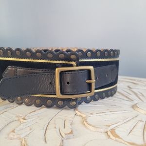 Vintage 2003 DKNY leather and suede waist cinching belt black and gold